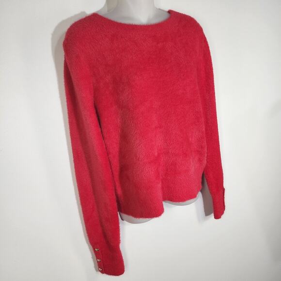 Bailey 44 Sweater Women's Medium Red Soft Eyelash Pullover Studded Heart Cuff - Picture 4 of 8